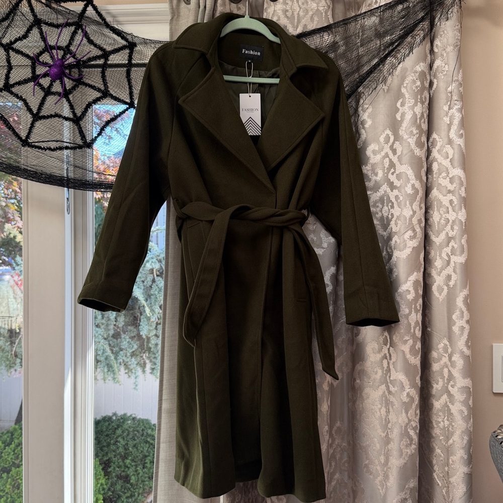 New Olive Green Women's Pea Coat Size Medium - Picture 4 of 9